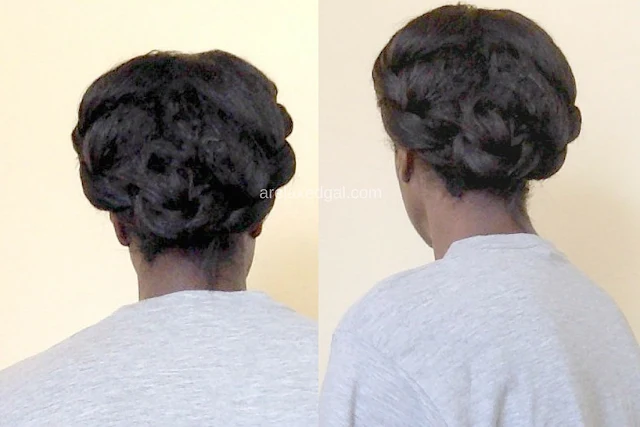 A beautiful braided updo on relaxed hair 10 weeks post relaxer touch up | arelaxedgal.com