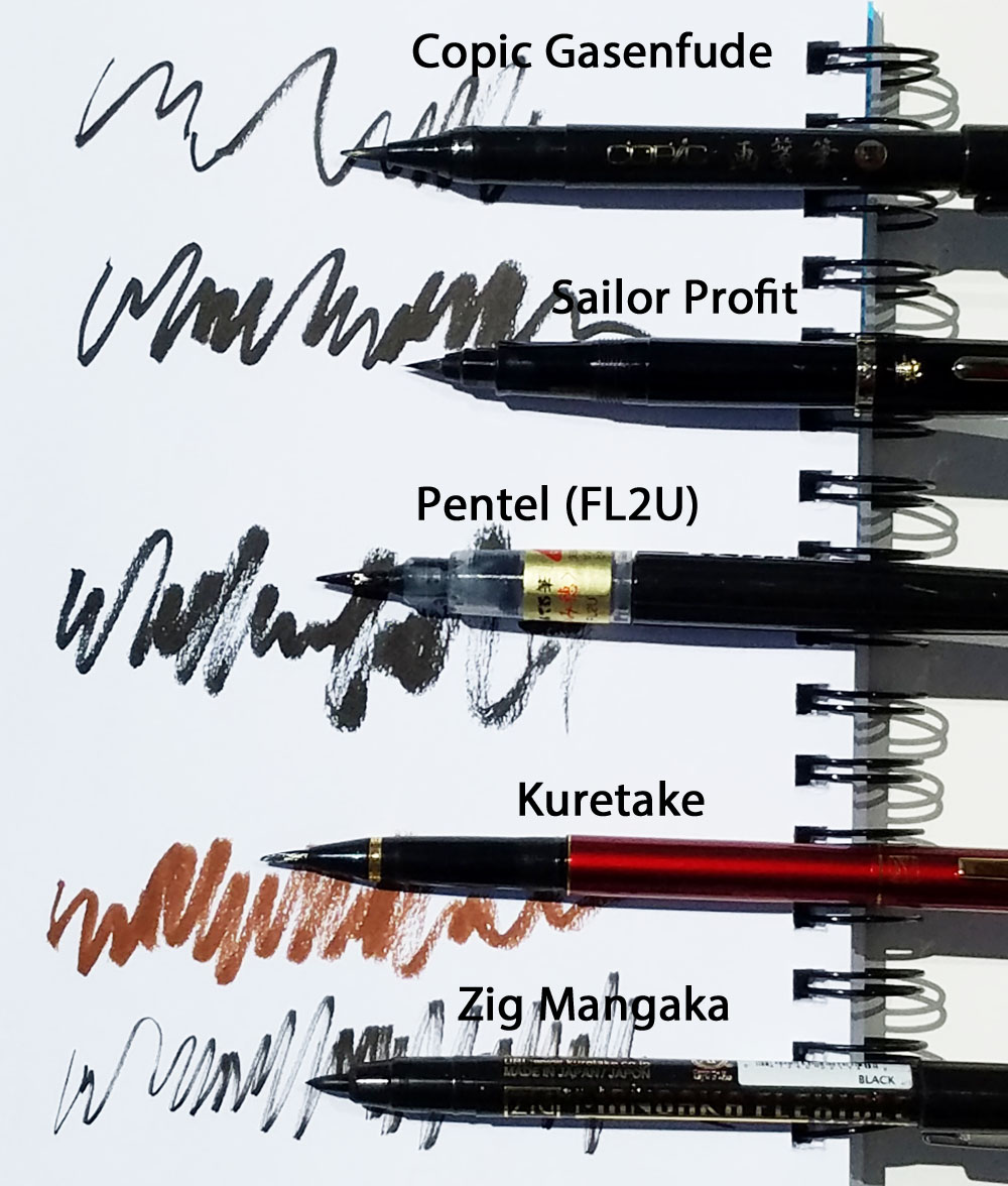 Pentel Refillable Pocket Brush Pen - with 2 Sepia Ink Cartridges - Black  Barrel
