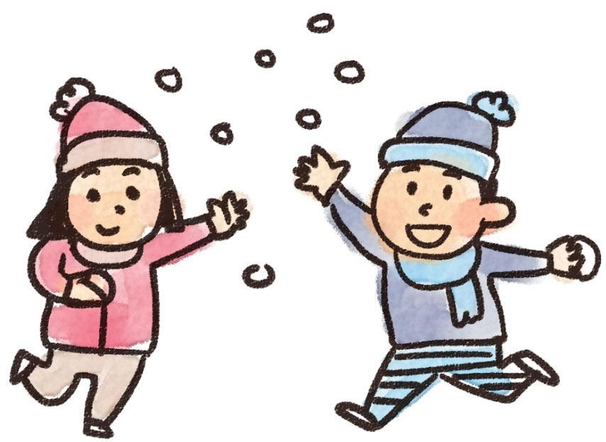 雪合戦のイラスト 雪遊びをしている男の子と女の子 ゆるかわいい無料イラスト素材集