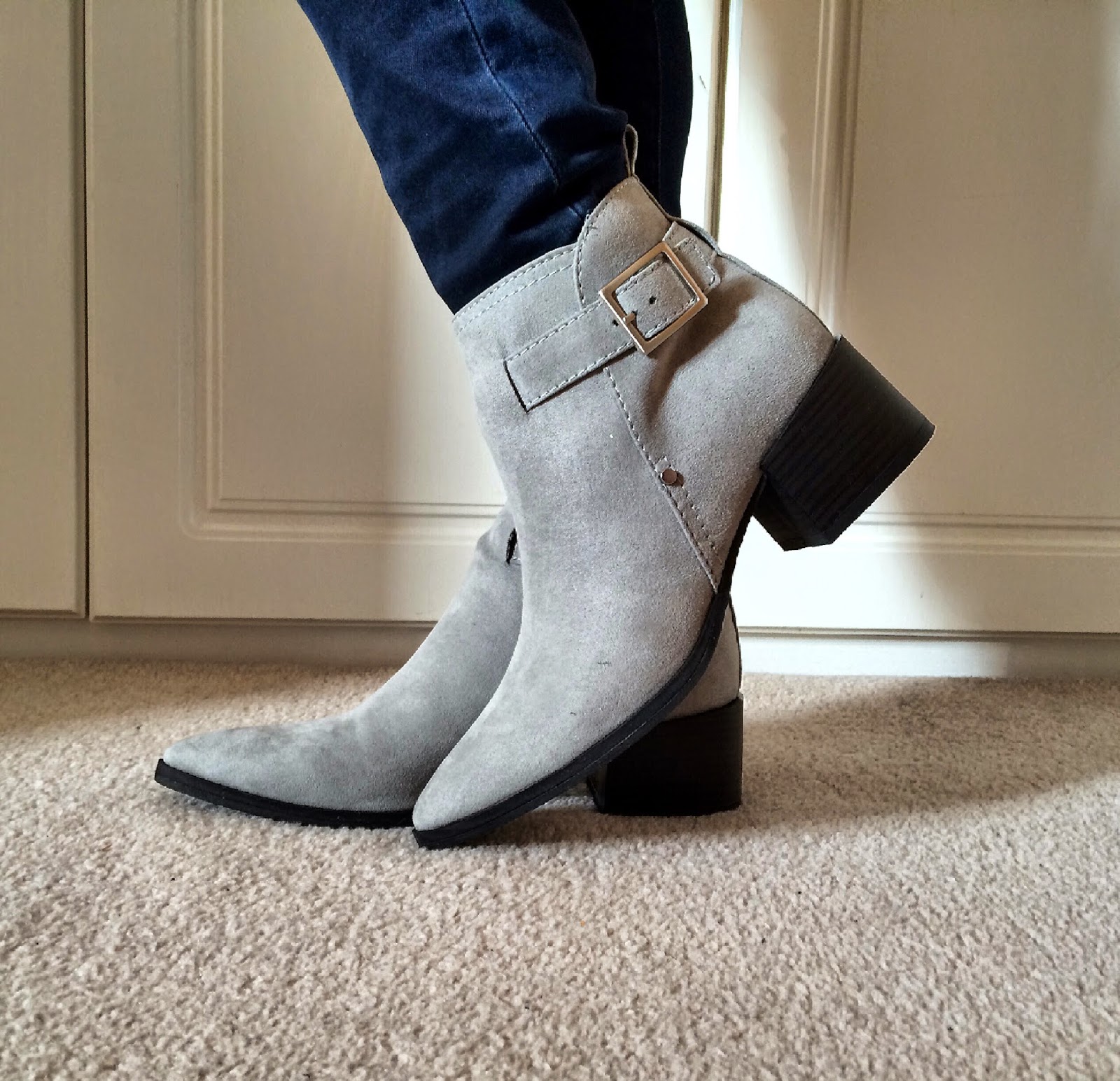 Grey suede ankle boots. A bargain. Priceless Life Of Mine