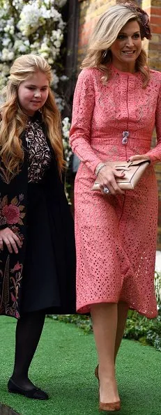 Queen Maxima wore ELIE-SAAB Cotton blend Lace Dress. Princess Beatrice wore Burberry Crochet appliqué cotton trench coat