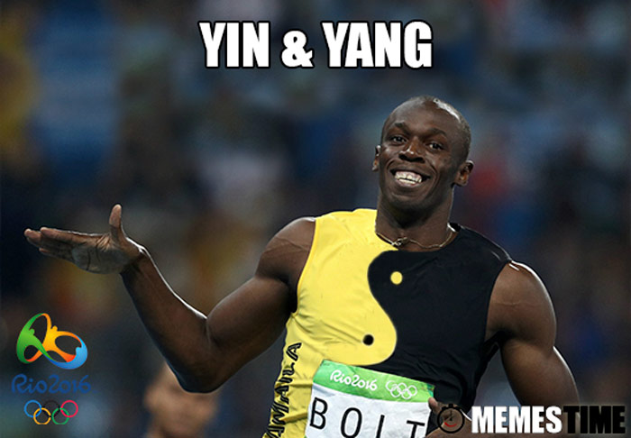 MemesTime.com (foto base: olympics.cbc.ca) Memes Time Usain Bolt Rio 2016 – Yin & Yang