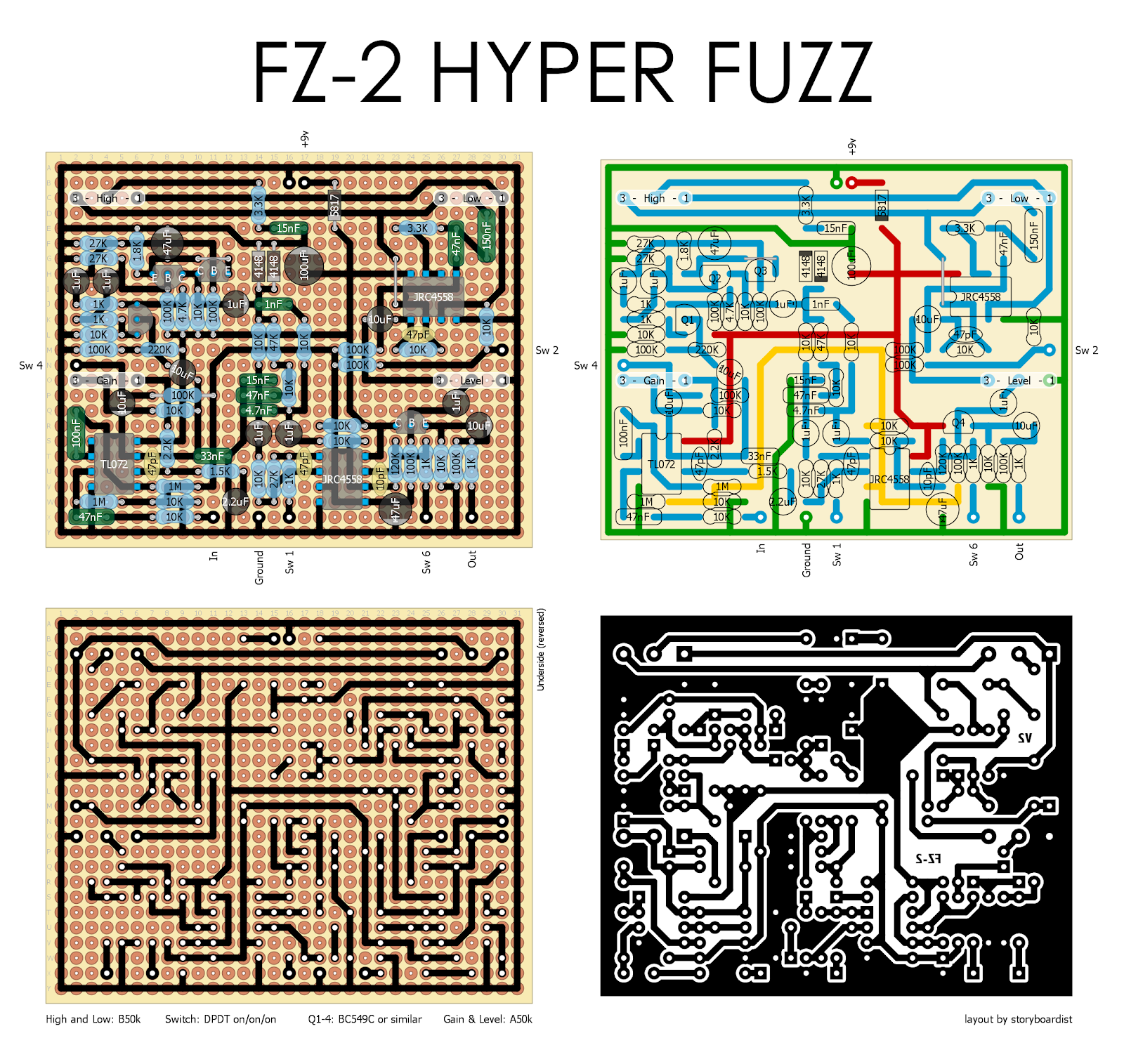Perf and PCB Effects Layouts: Boss FZ-2 Hyper Fuzz