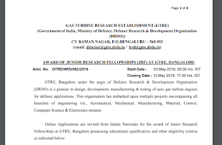 GTRE, DRDO JRF Recruitment Notification 2019 – Previous Papers
