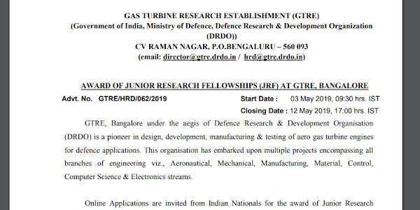 GTRE, DRDO JRF Recruitment Notification 2019 – Previous Papers
