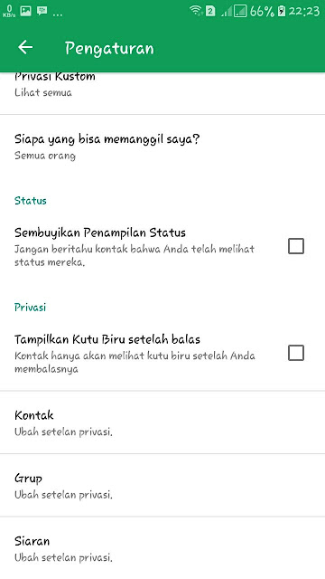 Cara menonaktifkan tanda pesan terkirim (tanda centang 2) di whatsapp Jika anda pernah mengirim pesan dengan teman anda ternyata aplikasi whatsapp teman mu itu Cara menonaktifkan tanda pesan terkirim (tanda centang 2) di whatsapp