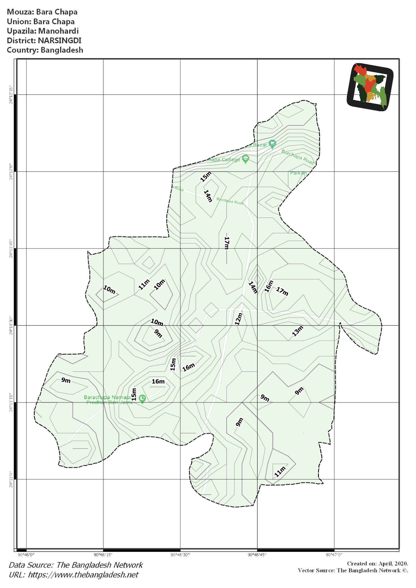 Map of Bara Chapa Mouza of Manohardi Upazila, NARSINGDI Map of Bara Chapa Mouza of Manohardi Upazila, NARSINGDI, Bangladesh.