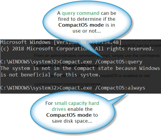 CompactOS mode activation via DOS command line prompt
