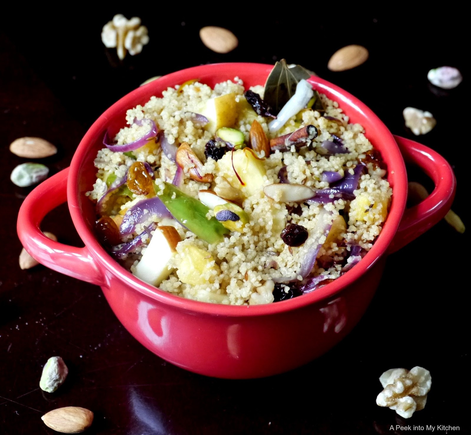 A Peek into My Kitchen Whole Wheat Couscous Pilaf with Fruits and Nuts