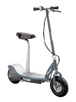 Razor E300S Seated Electric Scooter, Grey, recommended for 12+ years old, speeds up to 15 mph with twist-grip acceleration, battery lasts up to 40 minutes of continuous ride time on a single charge