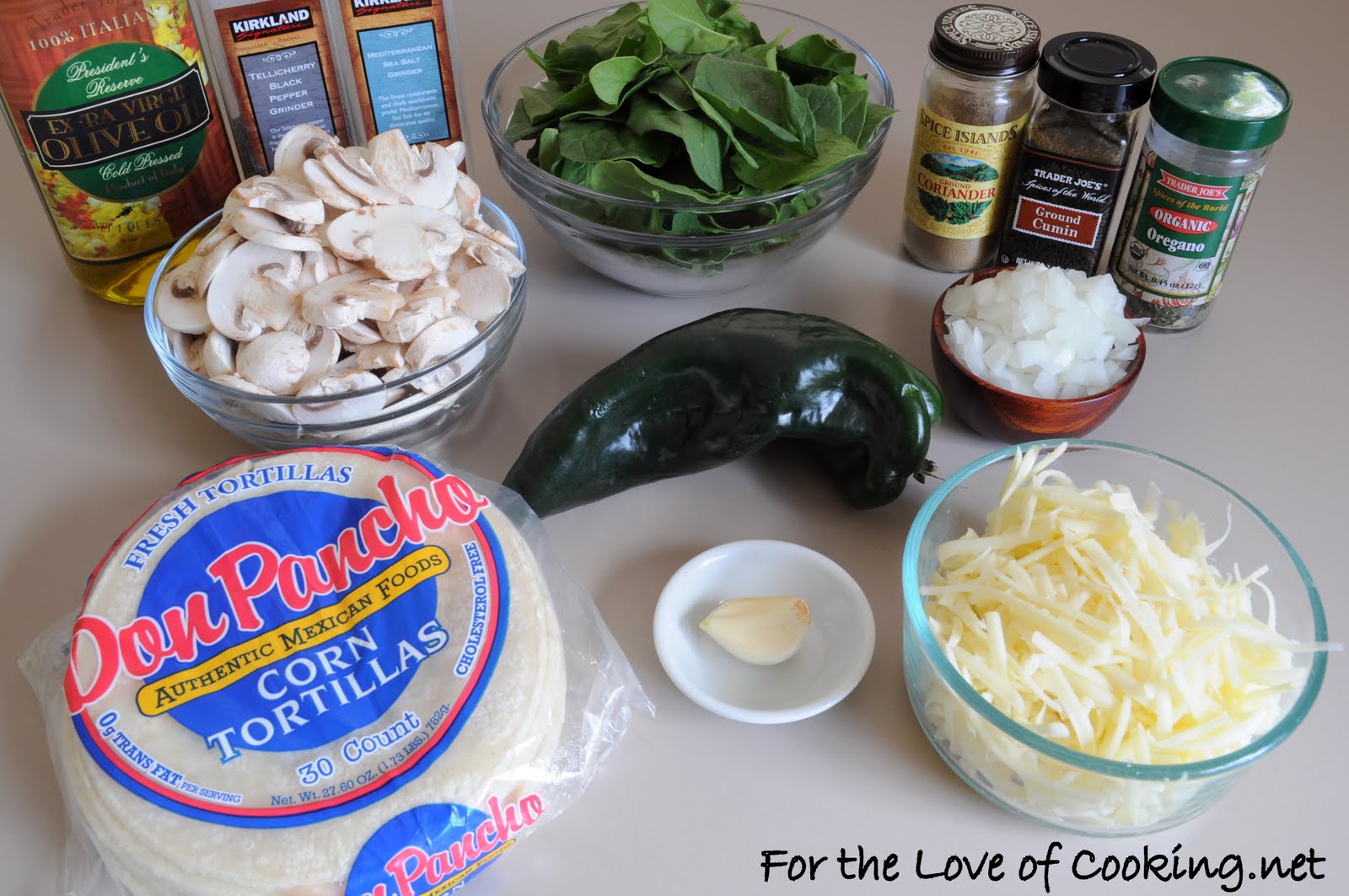 Spinach, Mushroom, and Poblano Enchiladas in a Tomatillo Sauce For