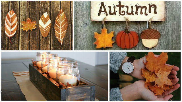 jesień, liście, ozdoby, świeczki