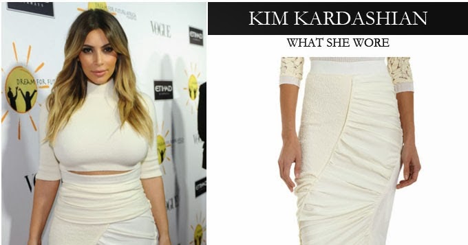 WHAT SHE WORE: Kim Kardashian in white gathered pencil ...