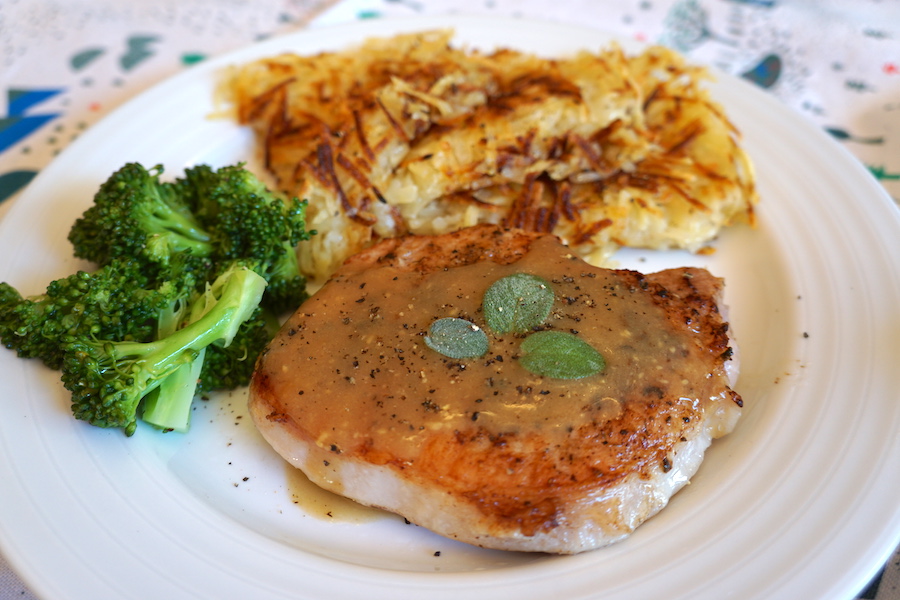 PanSeared Pork Chop with SageApple Cider Sauce & Swiss Potato Rösti