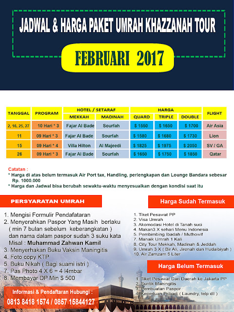 Biaya Paket Umroh Februari 2017 Paket Umroh Februari 2017
