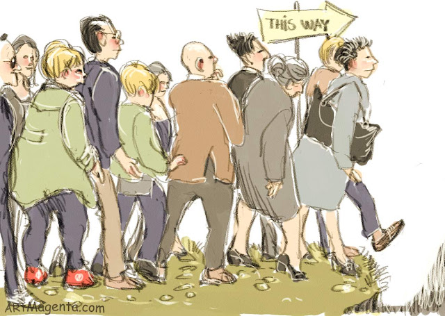 Queuing can be a passion is a sketch by artist and illustrator Artmagenta