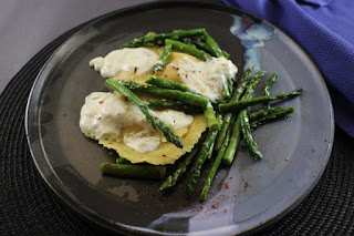 Roasted Cauliflower Ravioli with Lemon Thyme Creme Fraiche