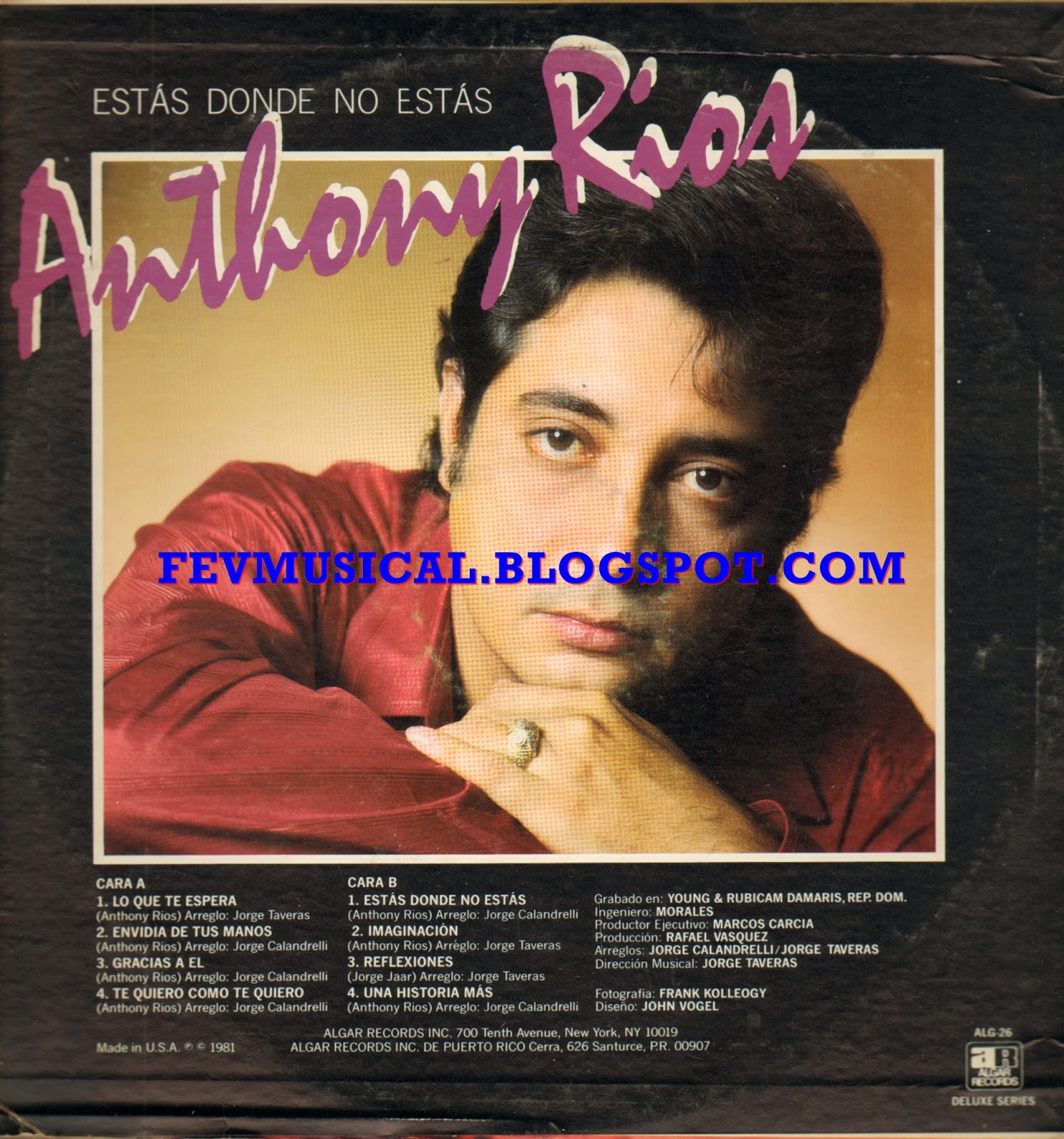 FEV MUSICAL: 1981 - Anthony Rios - Estas Donde Estas (Algar)