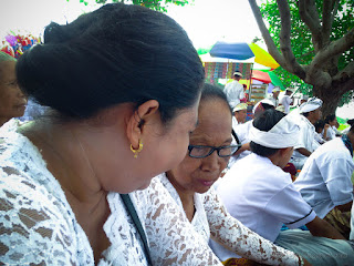 My Mom And Wife As The Villagers Attend The Worship Ceremony In The Melasti Ceremony Before Nyepi Day On The Beach
