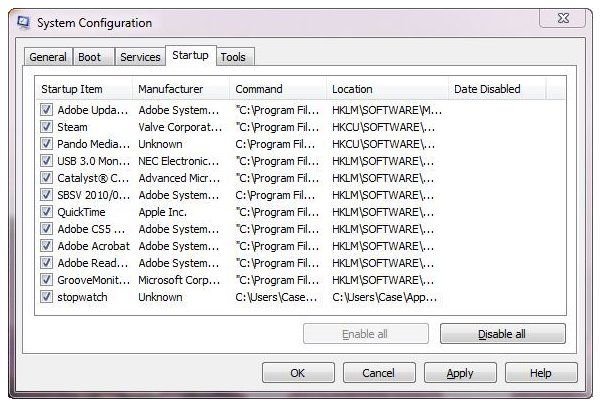 Startup Windows Services System Configuration