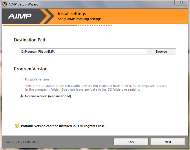 Destination Path AIMP Installation Destination Path AIMP Installation