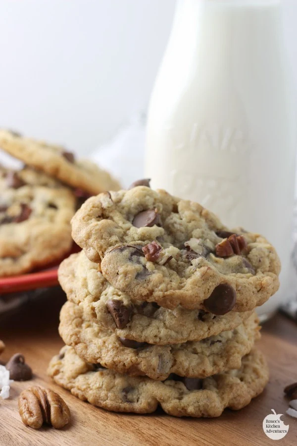 Chewy Cherry Cowboy Cookies | by Renee's Kitchen Adventures - cookie recipe for chewy cookies filled with chocolate, dried cherries, nuts, oats, and coconut! #RKArecipes #cookies