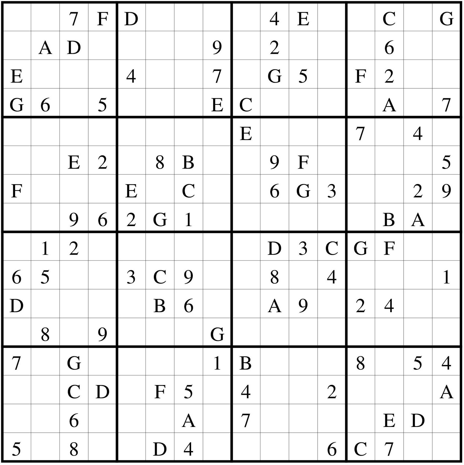 Free Printable 16X16 Sudoku Puzzles
