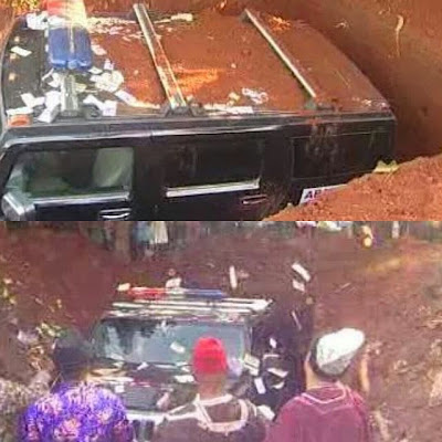 Madness as Nigerian man buries Mother in Hummer Jeep! (pic)