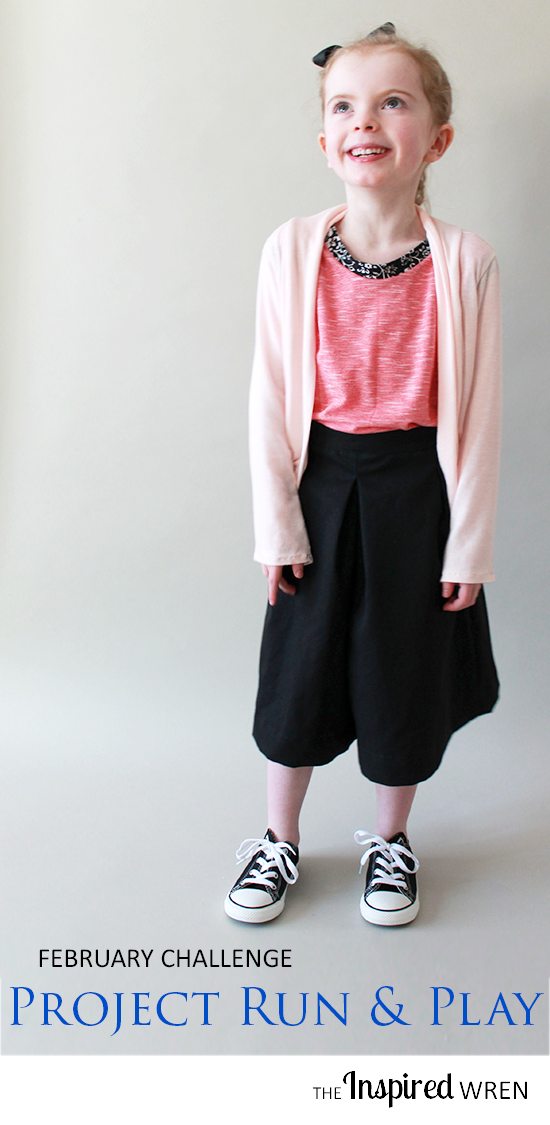 The January Challenge for Project Run & Play 2015: Color-blocked muscle tee paired with culottes and flowing cardigan | The Inspired Wren
