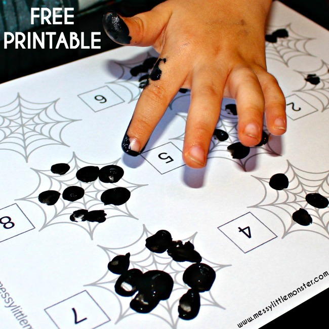 Fingerprint counting FREE PRINTABLE. A simple fingerprint spiders web activity for toddlers, preschoolers and the early years. This spider learning activity is themed around the book 'The Very Busy Spider'.  Great for a autumn or winter project.