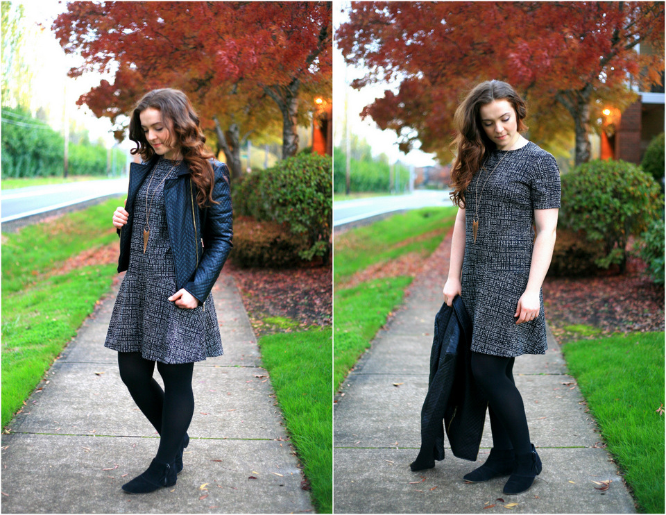 Black knit print drop waist dress / Create / Enjoy