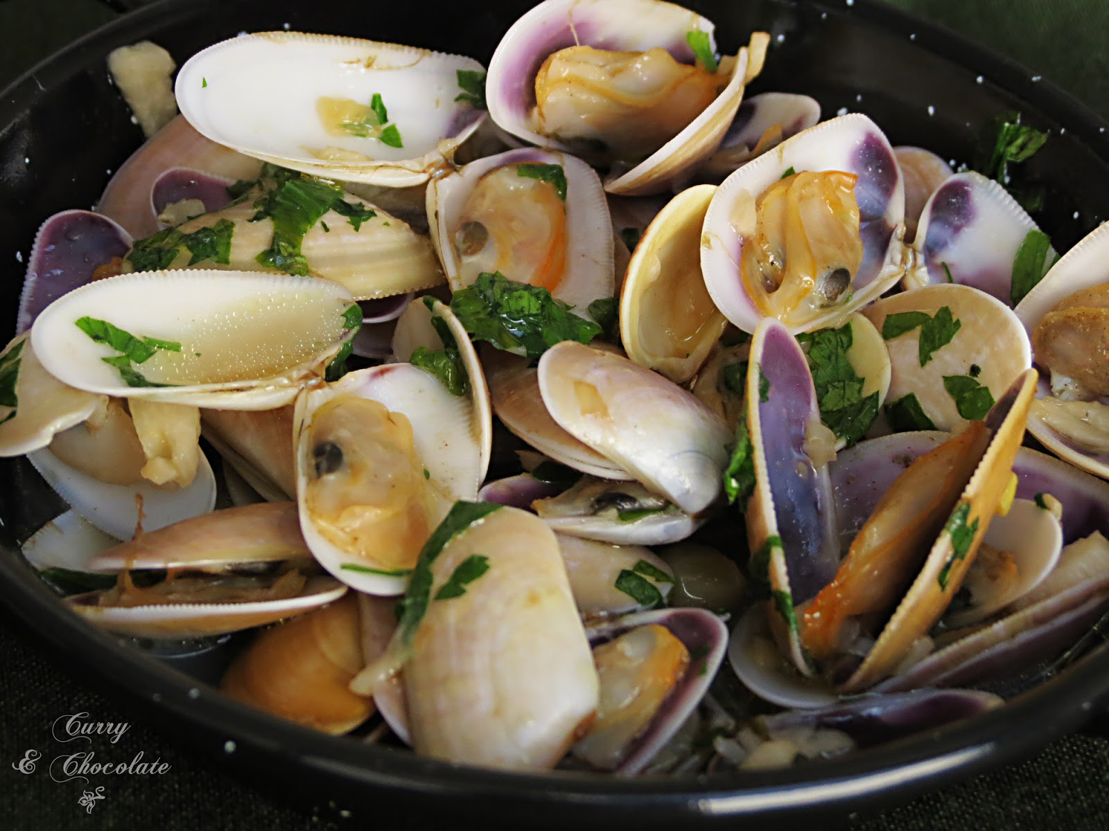 Coquinas al coñac o brandy – Wedge shell clams with brandy