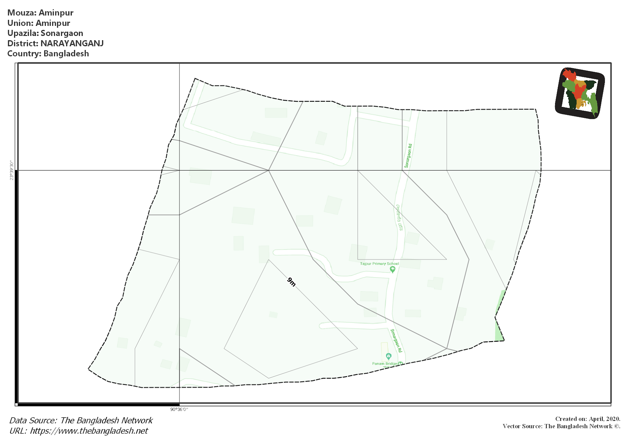 Map of Aminpur Mouza of Sonargaon Upazila, NARAYANGANJ, Bangladesh.