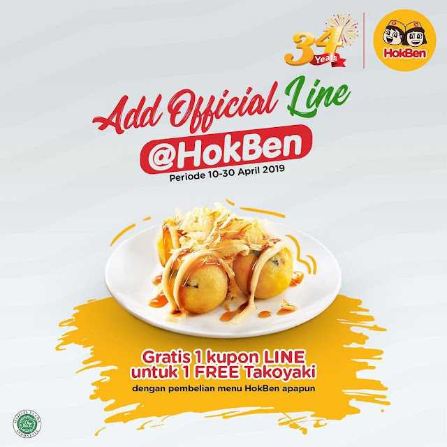 #Hokben - #Promo Gratis Kupon Takoyaki Dengan Follow Official LINE Hokben (s.d 30 April 2019)