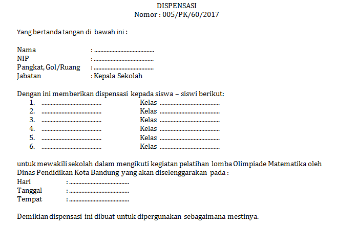 contoh surat dispensasi sekolah yang baik dan benar format contoh surat dispensasi sekolah yang baik dan benar format