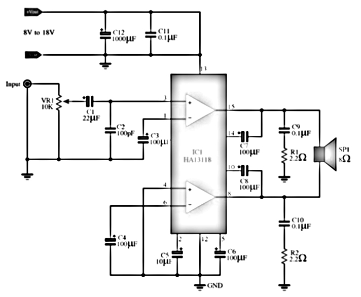 IC Amplifier with HA13118 - Electronic Circuit