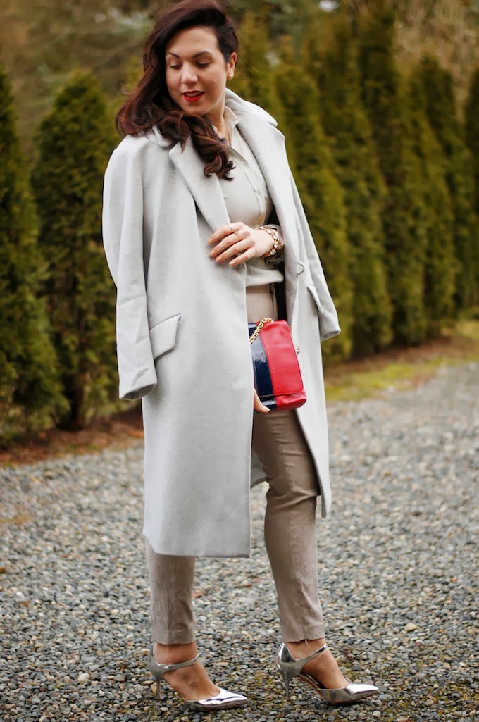 All grey outfit HM wool coat Zara jacquard pants Vancouver fashion blog Covet and Acquire