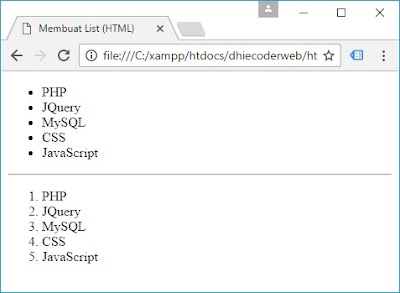 Part 5 - Membuat List Dalam HTML - Dhidecoderweb | Tutorial Pemrograman Web