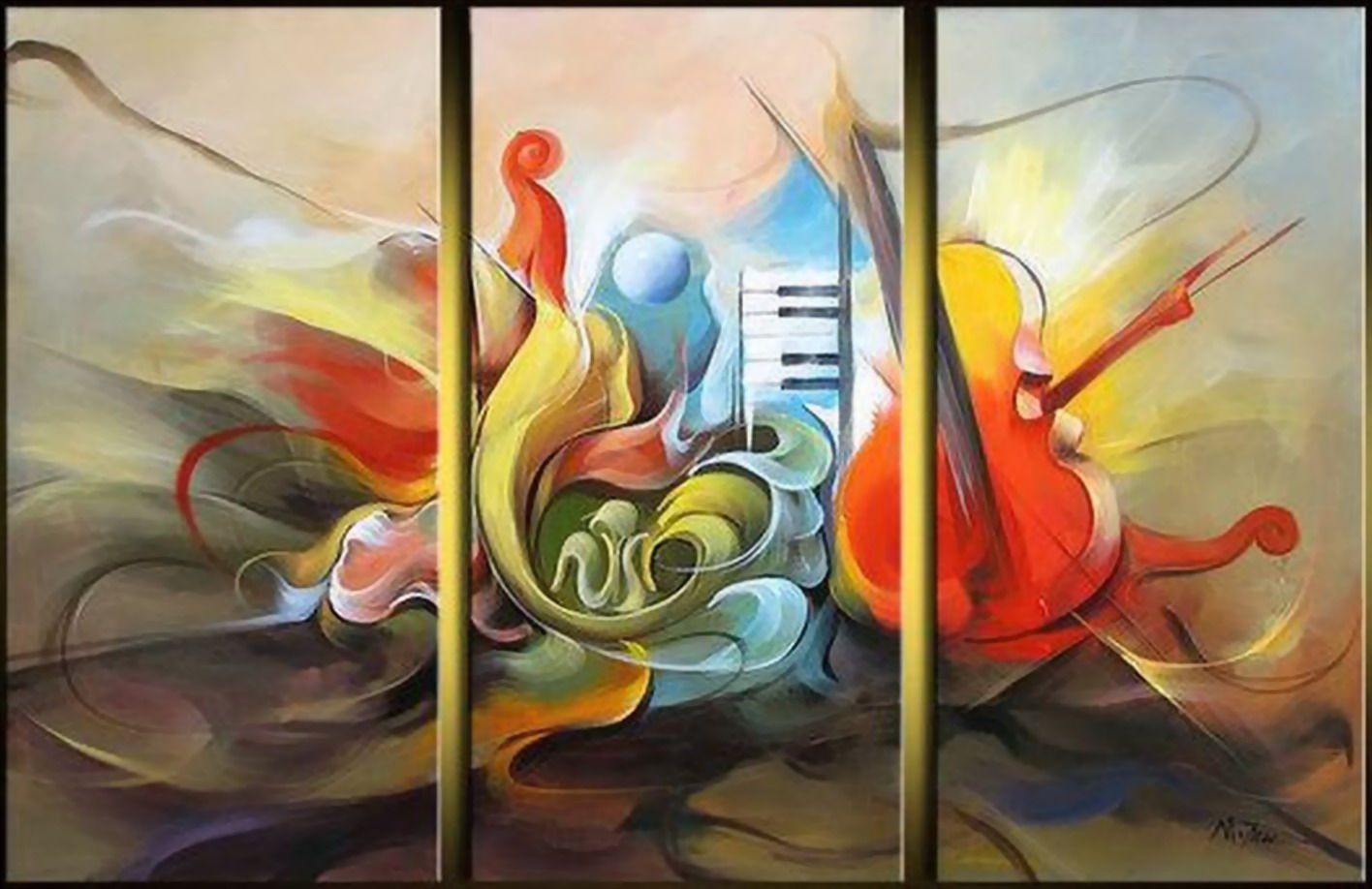 El arte es su máxima expresión : Pinturas de Trípticos Abstractos Modernos