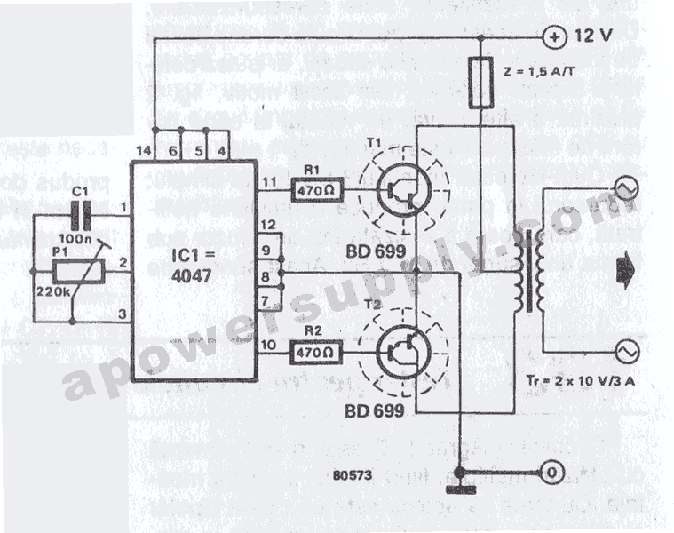 12VDC 220VAC Inverter Using Cmos CD4047 amplifier