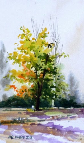 TALLER de ACUARELA de HILARIO: Árbol en cerro del Aire. Cómo pintar un árbol  en acuarela. Painting tree in watercolor. 237.