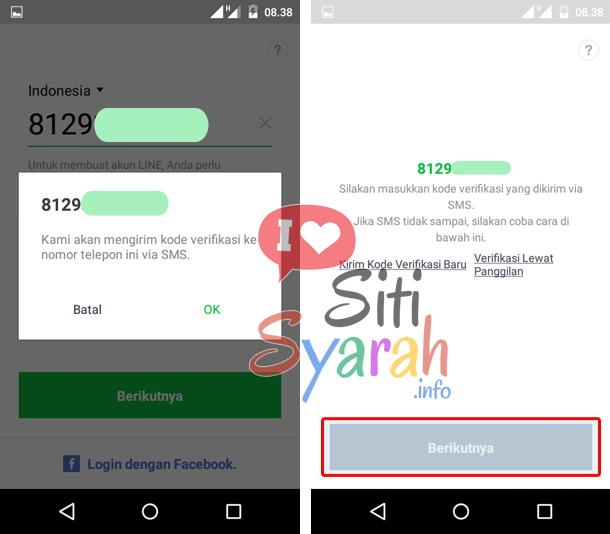 konfirmasi sms line di android