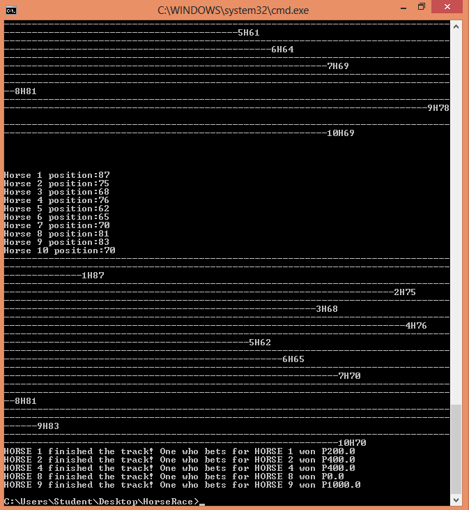 Java program codes Horse Race GAME in java