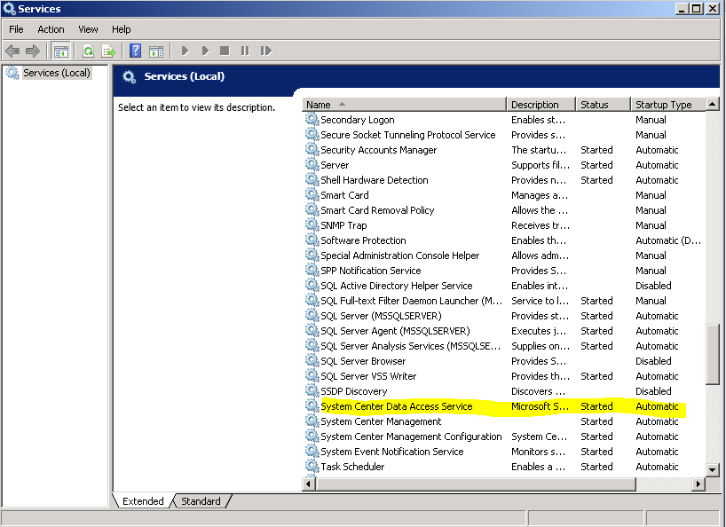 SCOM: The Data Access Service is either not running or not yet initialized