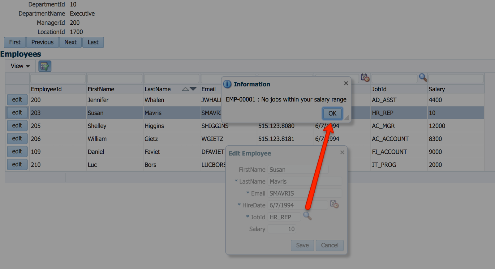 ADF 12.2.x Conditional Showing Message Instead of List of Values Popup