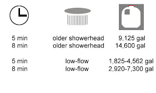 Using a low-flow showerhead and shortening your shower saves water
