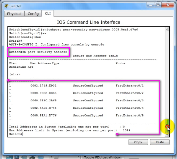 Switch security configuration. Switch security configuration