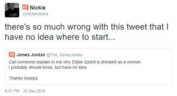 twitter, James Jordan, Eddie Izzard, discussion, transvestite, cross-dressing