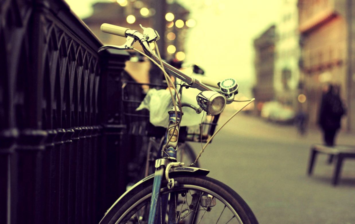 Wallpaper bike the city lights people street fence bokeh