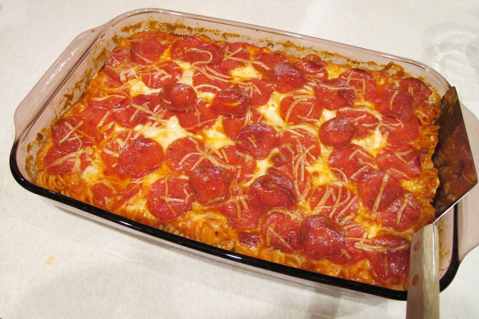 Just*Grand Pepperoni Pizza Pasta Casserole